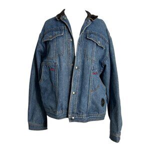 Vintage B-4-U Boys Girls Denim Jacket Size XL Patches Leather Trim Retro Trucker